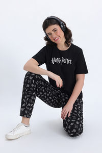 Zivame Harry Potter Knit Cotton Loungewear Set - Black Beauty — thumbnail 5